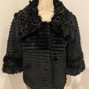 Diana Rosh New York Black Rabbit and Rossette Fur coat Size Medium